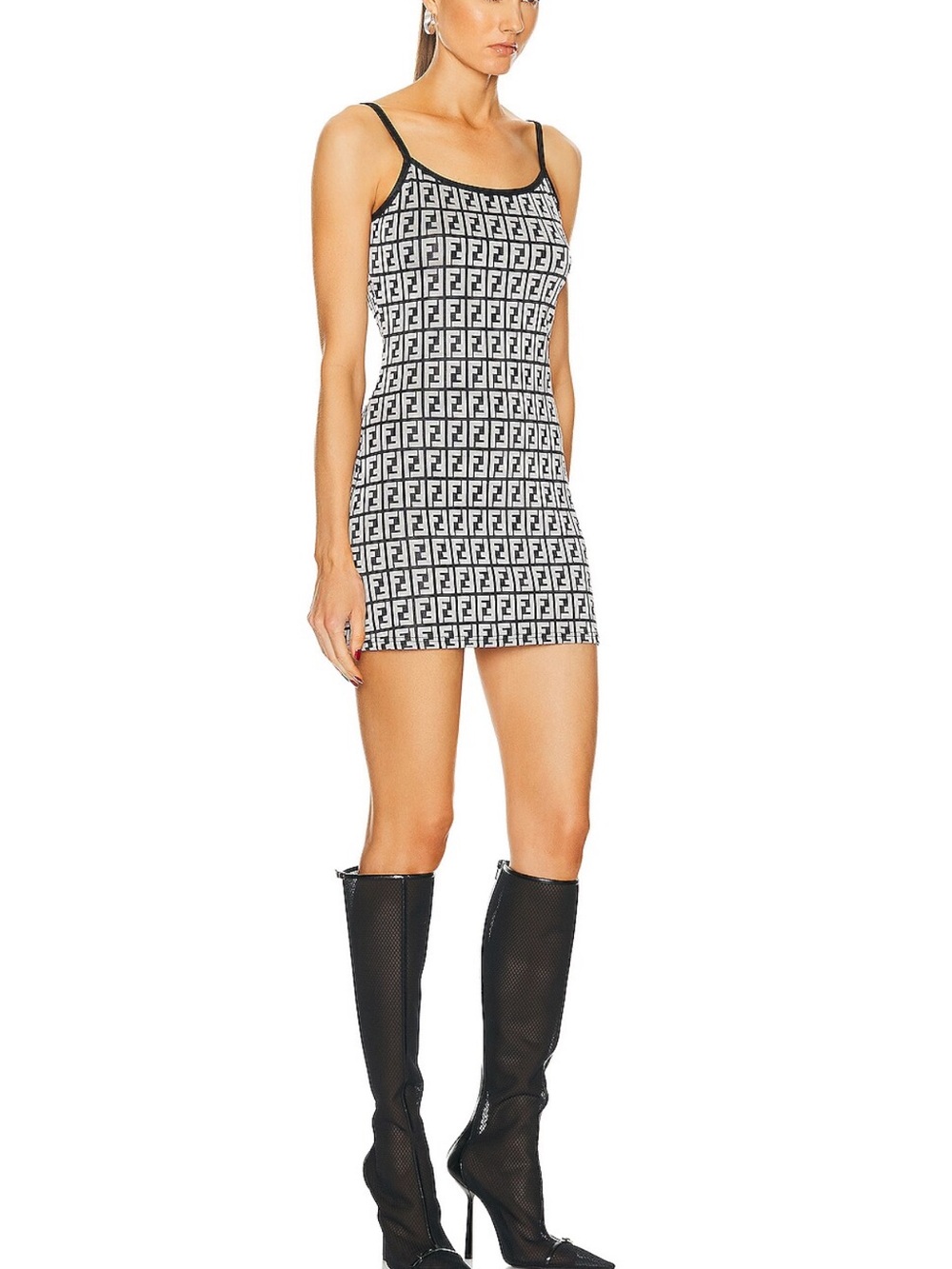 DUPE Fendi Black & White FF Logo Mini Slip Dress